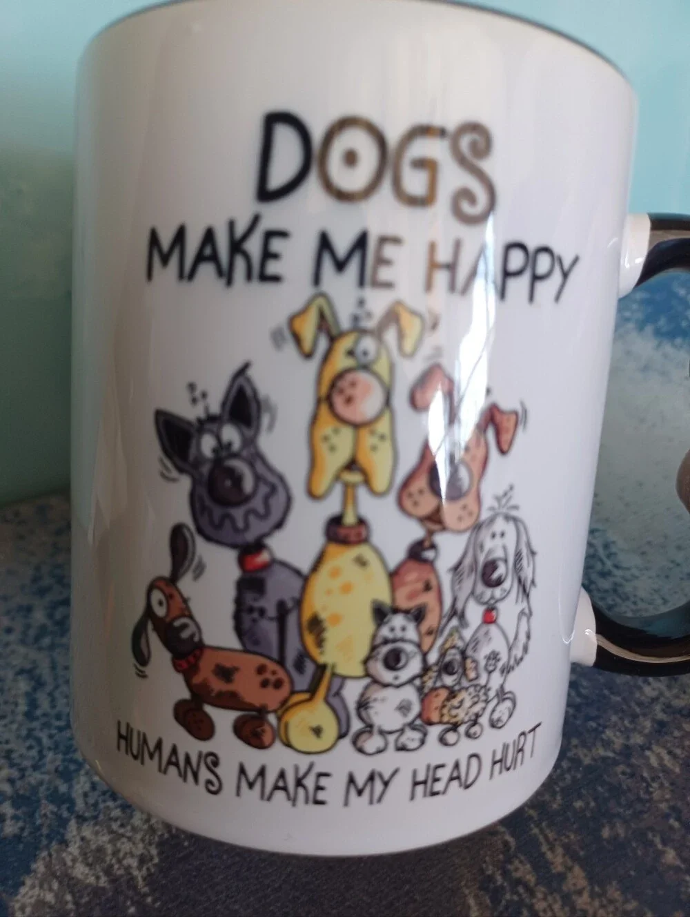 Dogs Make Me Happy Ceramic Mug - Black Interior & Handle